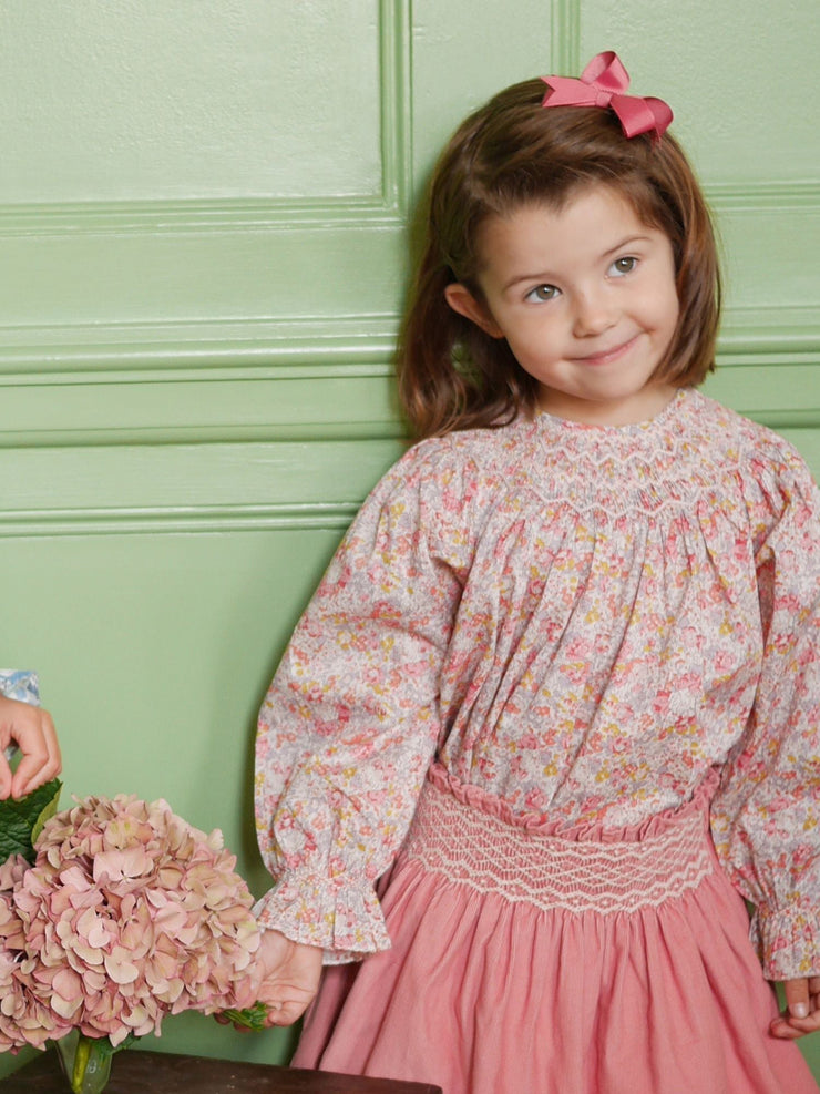 Pink floral Smock London cotton kids blouse for the heroines in your household. Collagerie.com