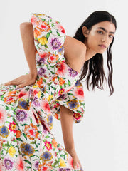 Juliette pink floral-print cotton off the shoulder maxi dress