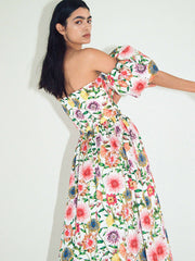 Juliette pink floral-print cotton off the shoulder maxi dress