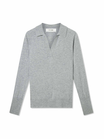 Cefinn Gillian light grey open collared cashmere jumper at Collagerie