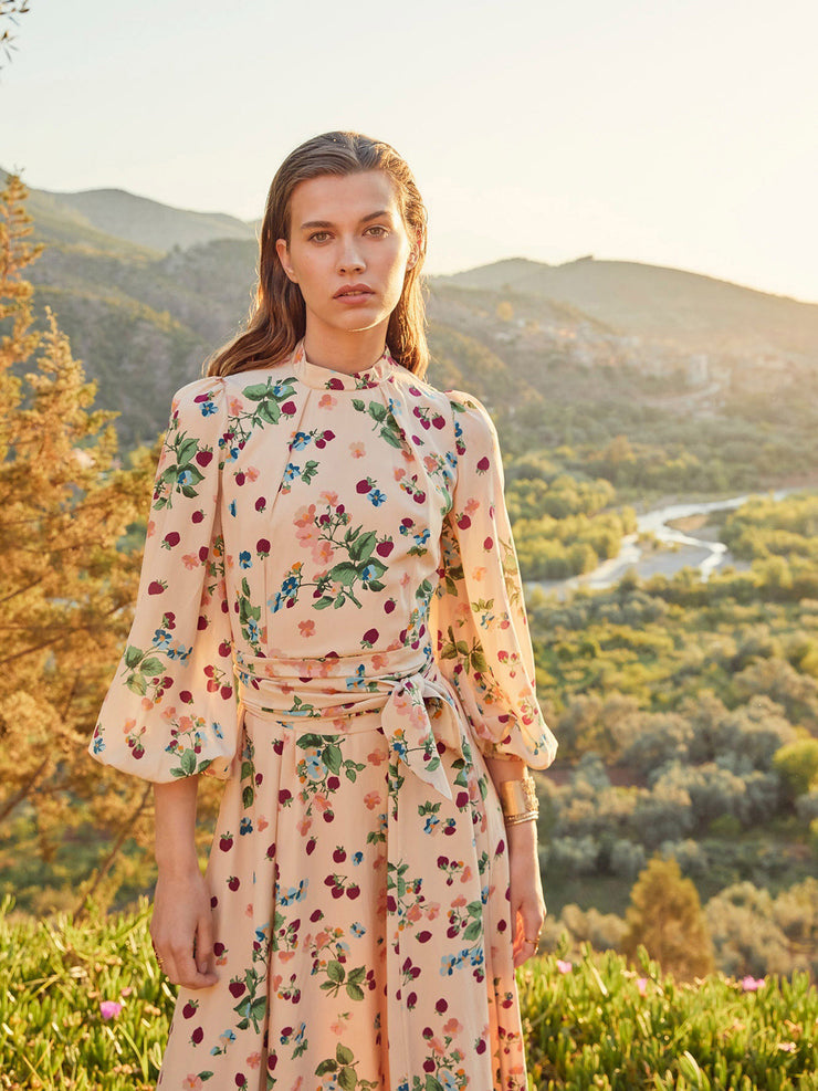 Cream strawberry printed sonia dress