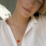 Diamond & Red Enamel Strawberry Necklace