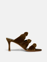 Olive velvet knot sandal heel