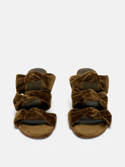 Olive velvet knot sandal heel