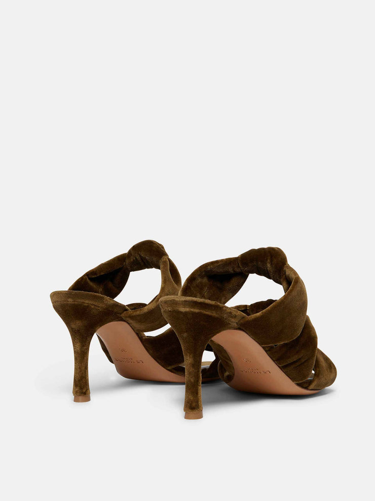 Olive velvet knot sandal heel