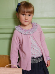Cashmere tea rose pink Smock London kids classic A-line knitted cardigan for little ladies who feel with the heart. Collagerie.com