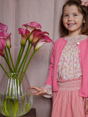 Cashmere watermelon pink Smock London kids classic A-line knitted cardigan for little ladies who feel with the heart. Collagerie.com