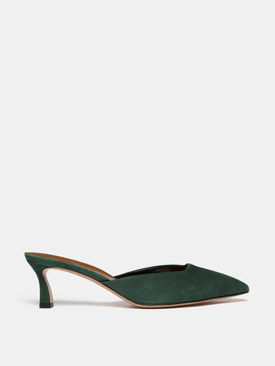 Le Monde Beryl Green suede New Kitten heel mules at Collagerie