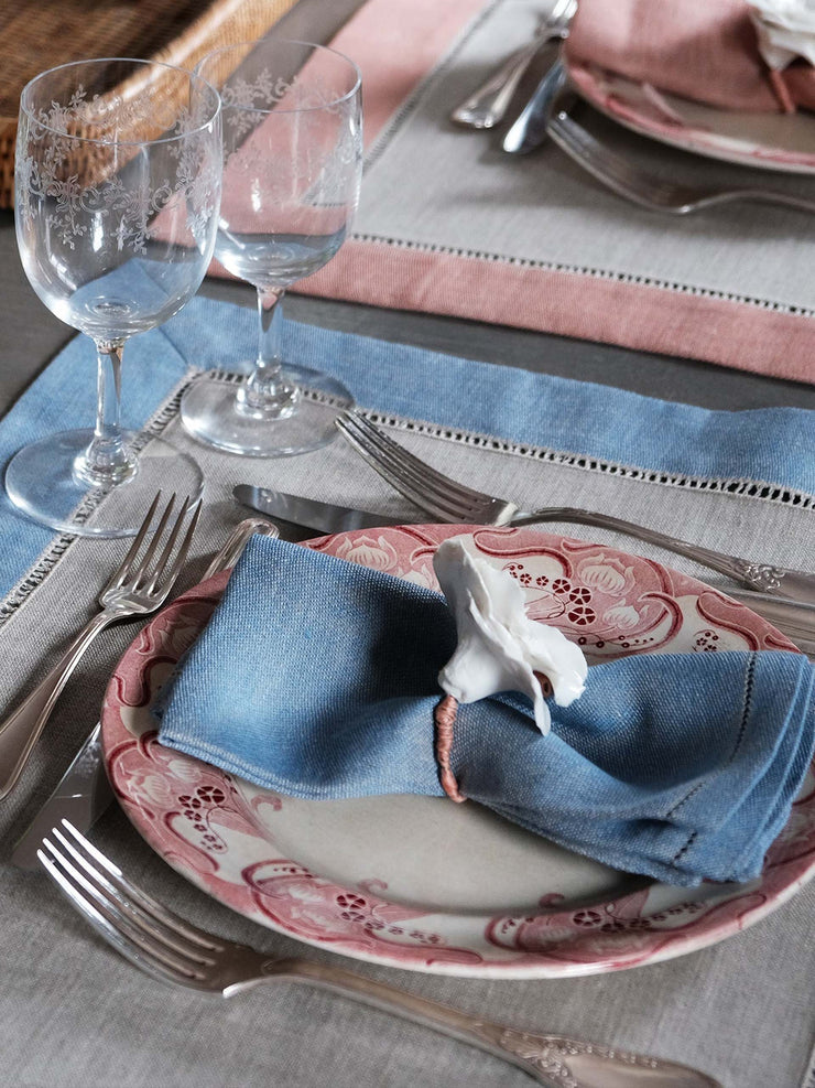 Set of two pink and white jacquard linen placemats