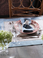 Set of two blue and white jacquard linen placemats