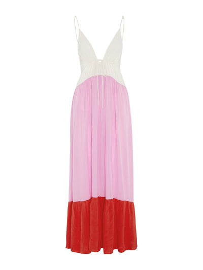 Evarae Soft white, orchid and poppy Love dress in Crepe de Chine at Collagerie