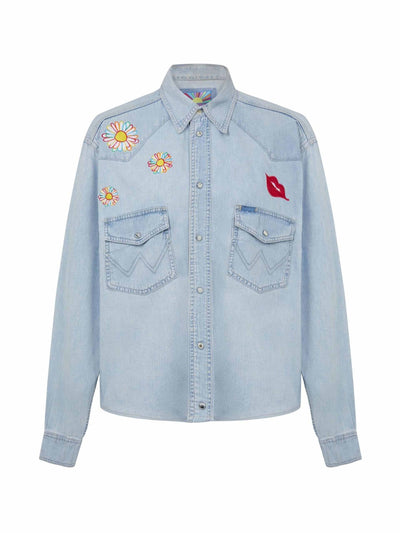 The Jacket Bar Light blue denim 'Lady Garden' limited edition shirt at Collagerie