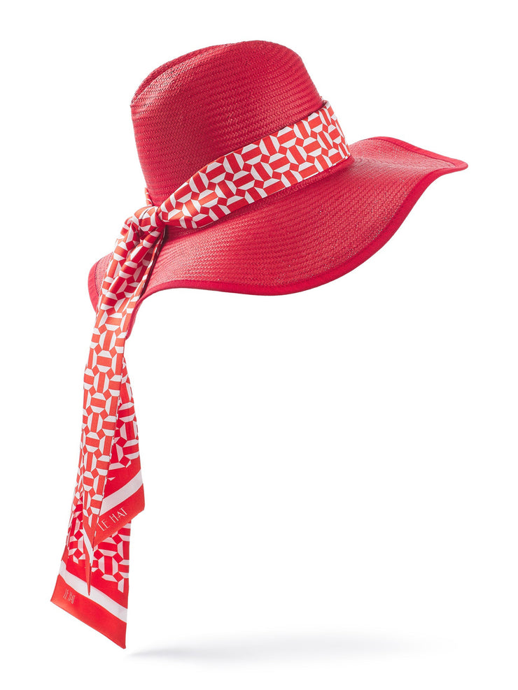 Red Margot hat with printed scarf