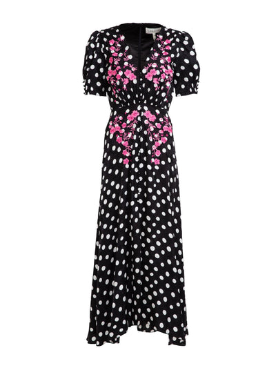 SALONI Lea long dress in polka dot flower embroidery at Collagerie