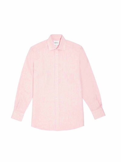 With Nothing Underneath The Boyfriend: grapefruit pink linen shirt at Collagerie