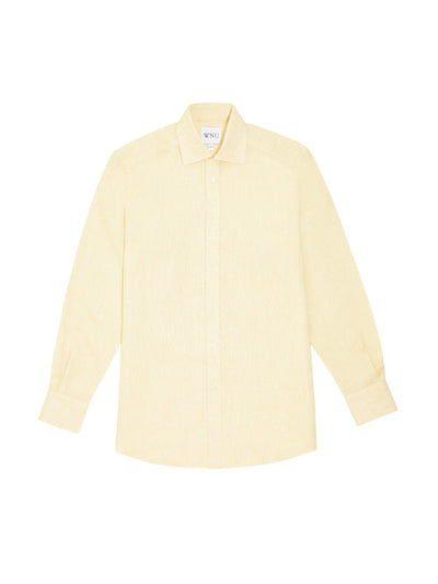 With Nothing Underneath The Boyfriend: yellow linen shirt at Collagerie