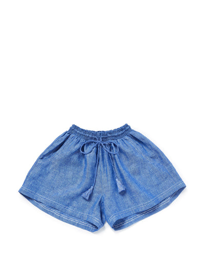 Rae Feather Blue linen shorts at Collagerie