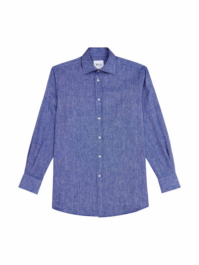 With Nothing Underneath The Boyfriend: lapis blue linen shirt at Collagerie