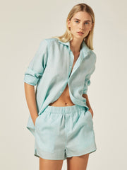 The Short: mint green linen