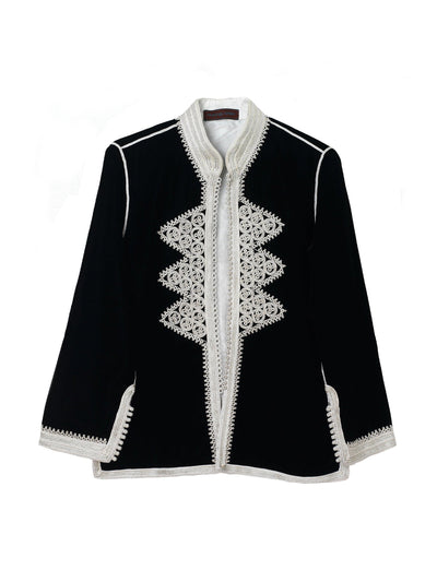 Muzungu Sisters Leila velvet jacket in black with silver embroidery at Collagerie