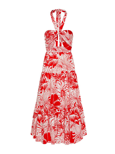 Borgo De Nor Marley cotton midi dress in Calypso red floral print at Collagerie