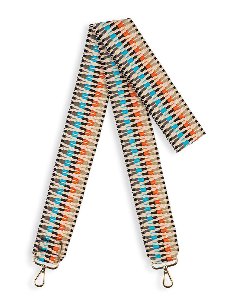 Membawa jacquard orange and blue cross body strap
