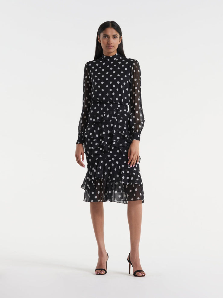 Isa ruffledress in mono dot Clothing SALONI - Collagerie