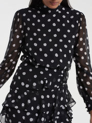 Isa ruffledress in mono dot Clothing SALONI - Collagerie