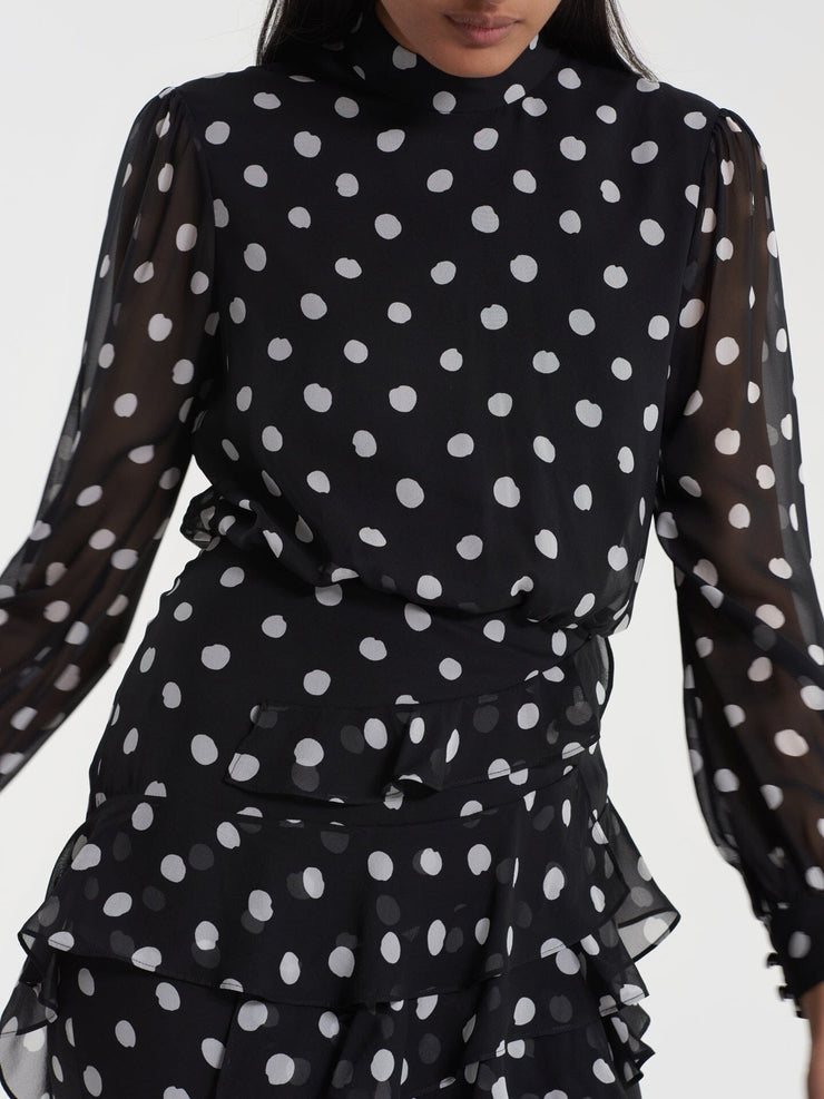 Isa ruffledress in mono dot Clothing SALONI - Collagerie
