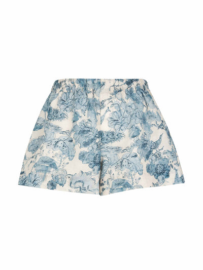 Morpho + Luna Blue and white cotton liz linen pyjama shorts at Collagerie