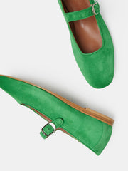 Green suede Mary Jane flats