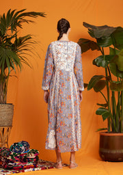 Cotton embroidered dress bihar blessings periwinkle