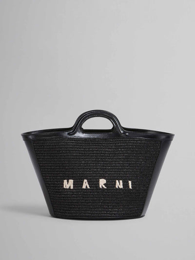Marni Black leather and raffia bag at Collagerie