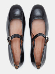 Black soft patent-leather Mary Janes