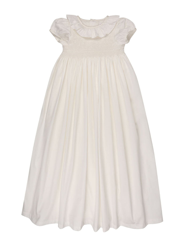White Eve hand smocked christening gown