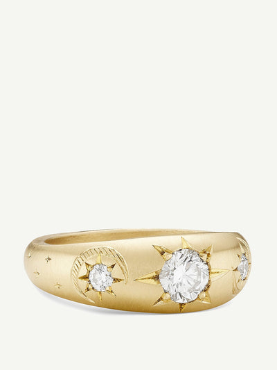 Cece Jewellery 18kt gold and diamond Crescent Moon ring at Collagerie