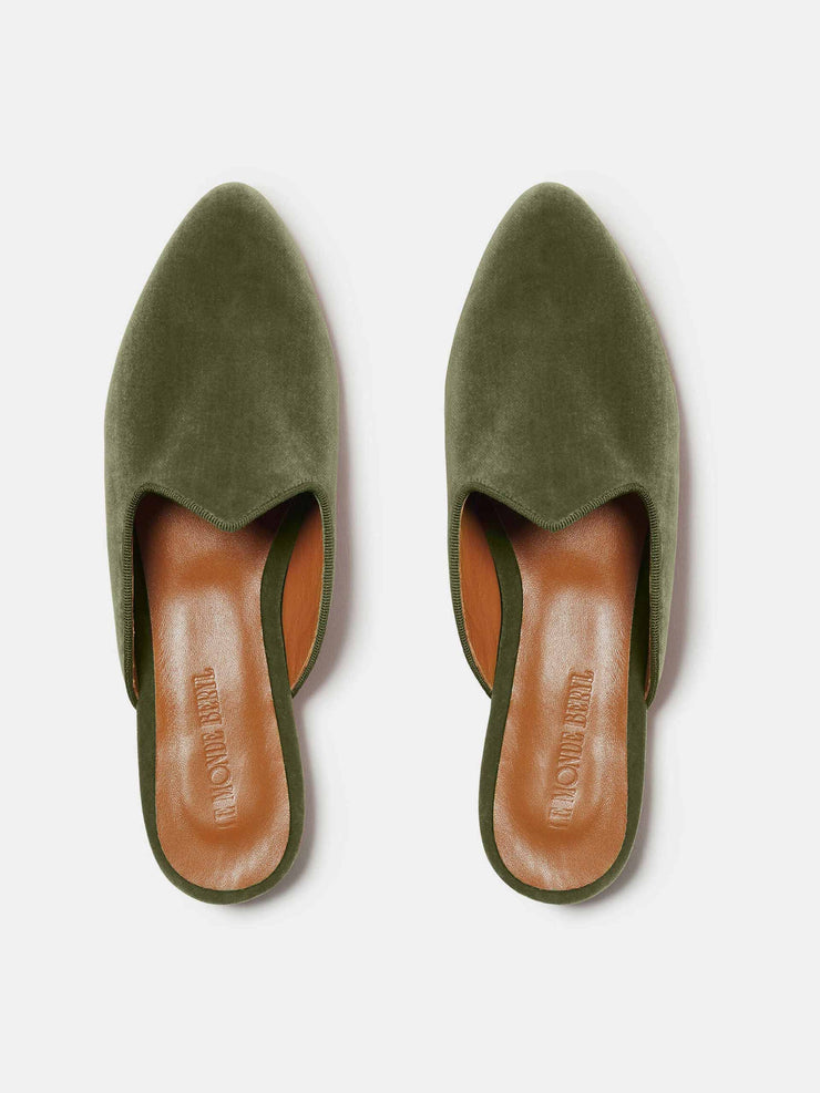 Olive green velvet Venetian mule