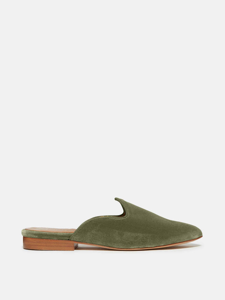 Olive green velvet Venetian mule