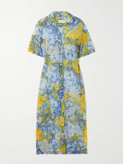 Dries Van Noten Floral printed crinkled-georgette shirt dress at Collagerie