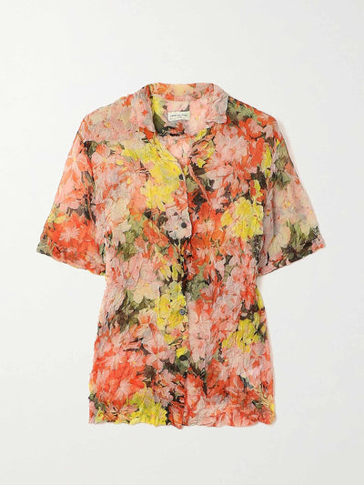 Dries Van Noten Floral-print crinkled-georgette shirt at Collagerie