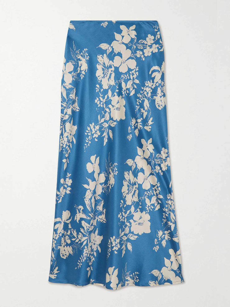 Blue floral silk skirt