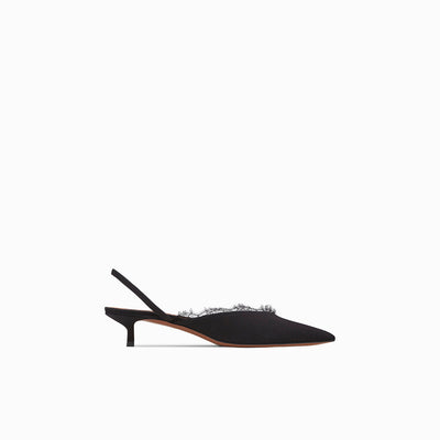 NEOUS Irena lace-trimmed black kitten heels at Collagerie