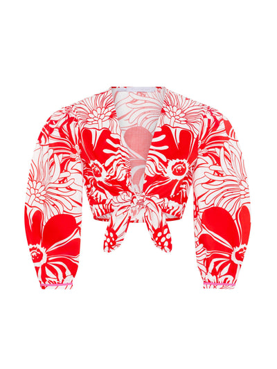 Borgo De Nor Manuel cotton top in Calypso red floral print at Collagerie