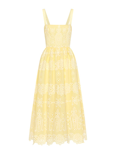 Borgo De Nor Ninet yellow broderie anglaise maxi dress at Collagerie