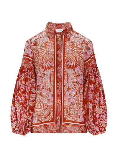 Evarae Red paisley Nora shirt in Crepe de Chine at Collagerie
