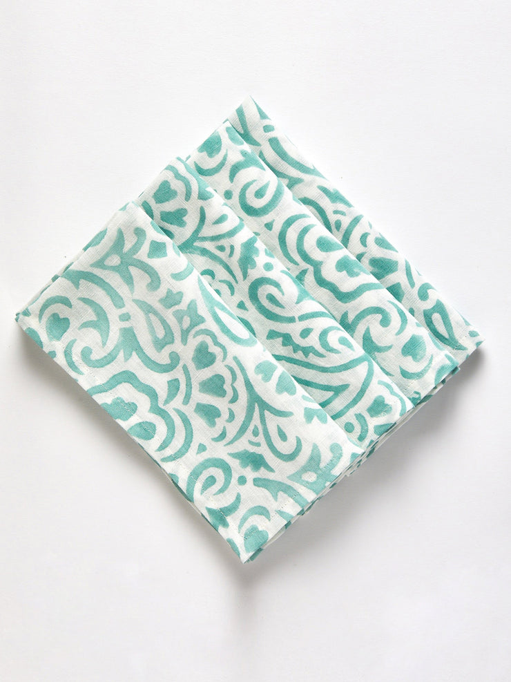 Turquoise and white printed Amelia napkins - set of 4