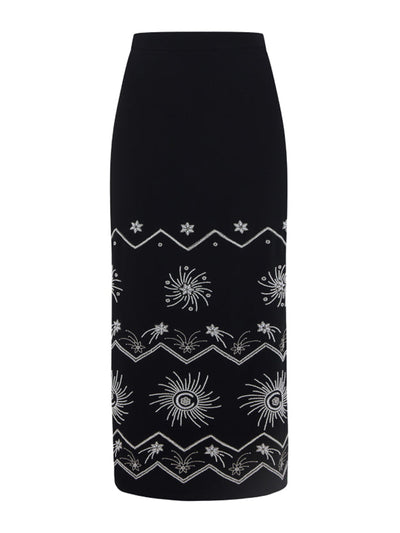 Saloni Nat skirt in black with galaxy embroidery at Collagerie