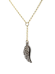 Diamond angel wing drop pendant necklace