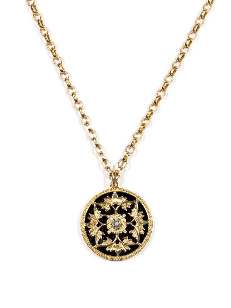 Diamond and black enamel flower coin necklace Jewellery and Watches Kirstie Le Marque    - Collagerie
