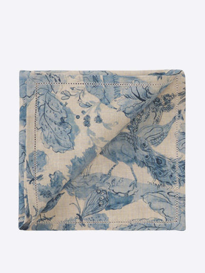 Morpho + Luna Set of 2 blue and white printed linen napkins at Collagerie